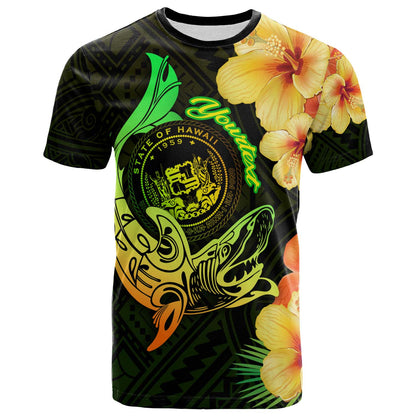 Hawaii Polynesian T-shirt - Custom Hawaii Sharks Tribal Patterns Green