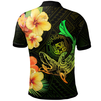 Hawaii Polynesian Polo Shirt - Custom Hawaii Sharks Tribal Patterns Green