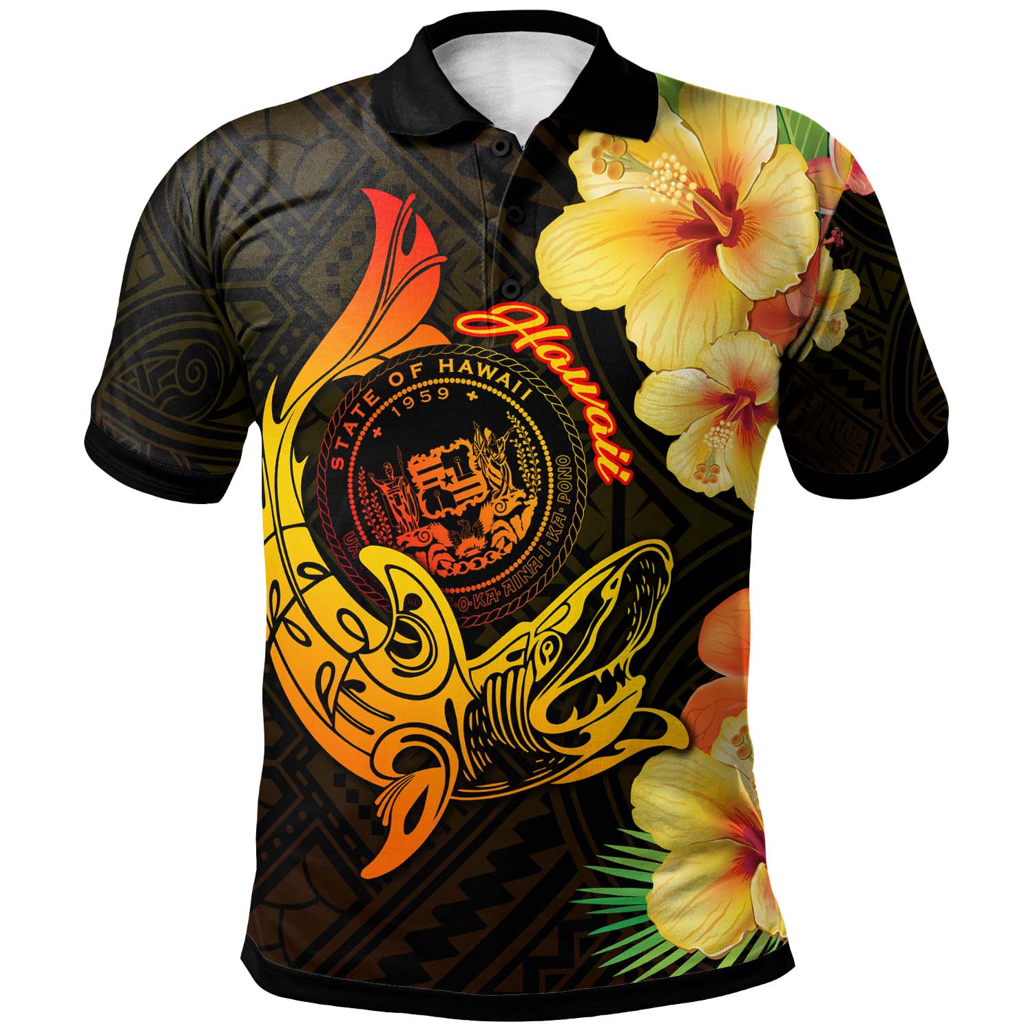 Hawaii Polynesian Polo Shirt - Custom Hawaii Sharks Tribal Patterns Orange