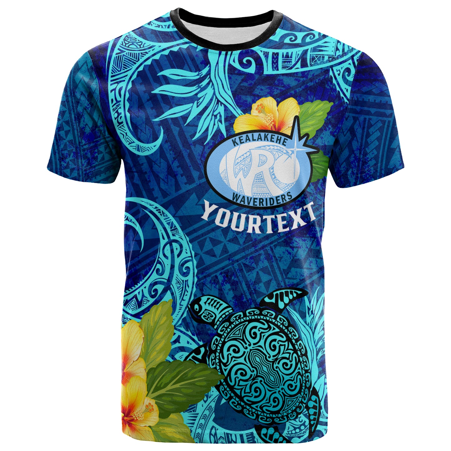 Hawaii Custom T-shirt - Kealakehe High School with Polynesian Patterns and Hibicus Flower