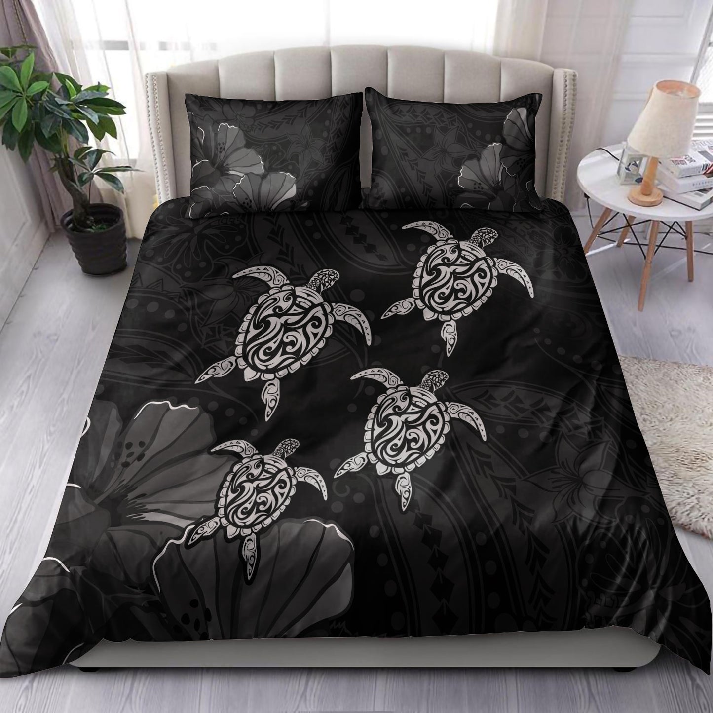 Hawaii Bedding Set Polynesia Honu Hibiscus Serenity