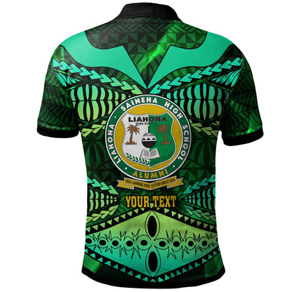 Tonga Custom Polo Shirt - Liahona High Shool with Tonga Patterns with Green Effect