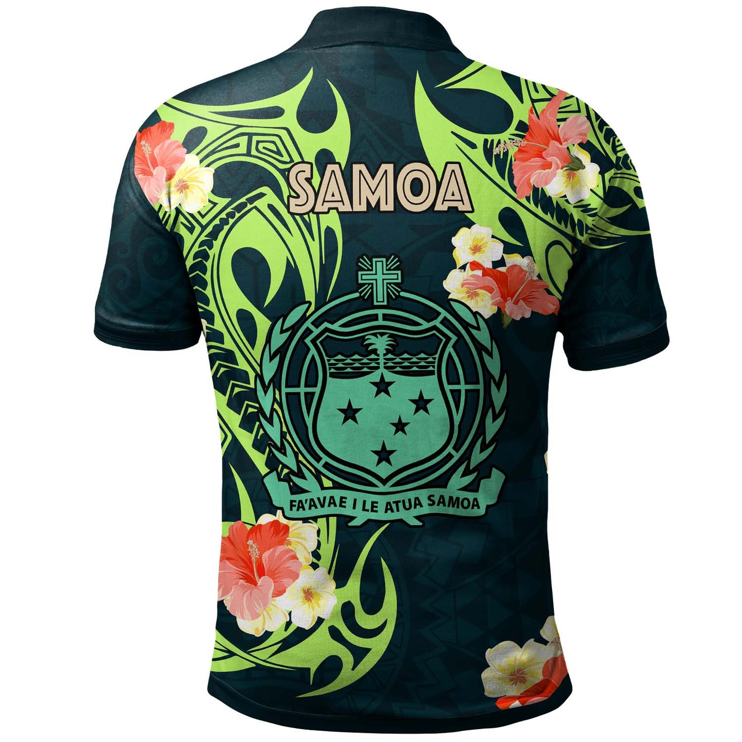 Samoa Polo Shirt - Polynesian Pattern with Lizard and Hibicus Tribal Flower