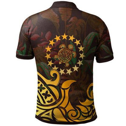 Cook Islands Polo Shirt - Turtle Gold and Polynesian Pattern Tribal Art