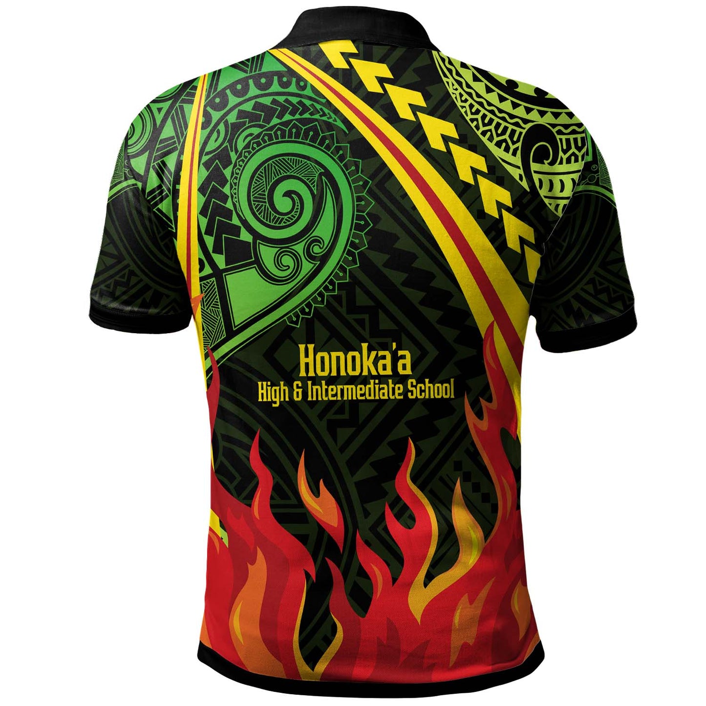 Hawaii Custom Polo Shirt - Honokaa High And Intermediate School Polynesian Pattern Fire