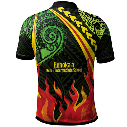 Hawaii Custom Polo Shirt - Honokaa High And Intermediate School Polynesian Pattern Fire