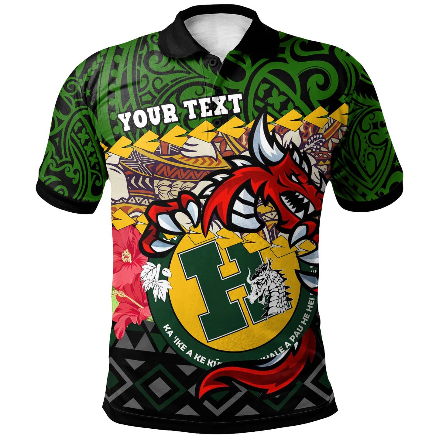 Hawaii Custom Personalised Polo Shirt - Hana High & Intermediate School Dragon Polynesian Pattern