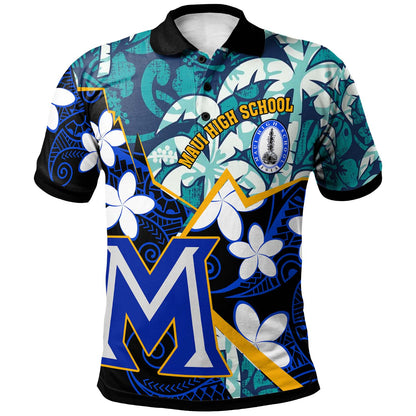 Hawaii Custom Personalised Polo Shirt - Maui High School Plumeria with Polynesian Pattern