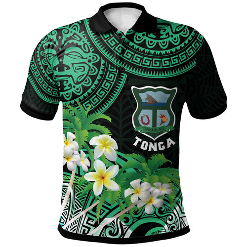 Tonga Custom Polo Shirt - Takuilau College with Polynesian Patterns and Plumeria Flower