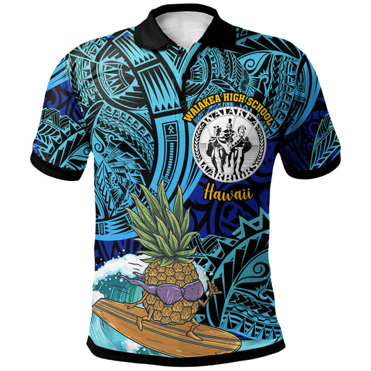 Hawaii Custom Polo Shirt - Waiakea High School with Polynesian Culture and Tiki Surfer