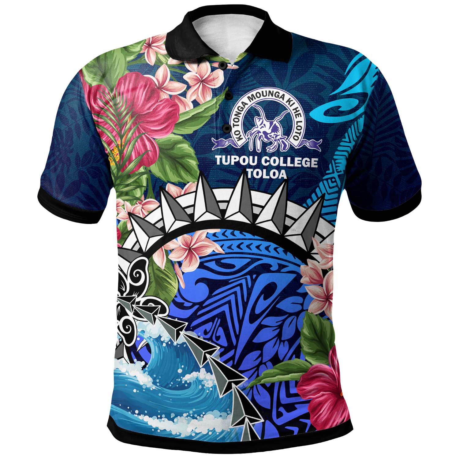 Tonga Custom Personalised Polo Shirt - Tupou College Polynesian Tonga Pattern with Flower