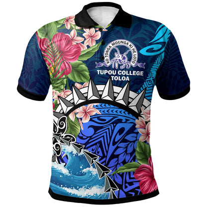 Tonga Custom Personalised Polo Shirt - Tupou College Polynesian Tonga Pattern with Flower