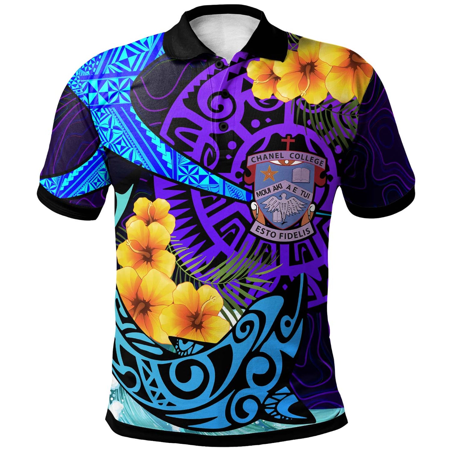 Tonga Custom Polo Shirt - Chanel College with Polynesian Pattern Style and Flower