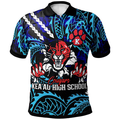 Hawaii Custom Polo Shirt - Keaau High School Cougars with Polynesian Patterns Galaxy
