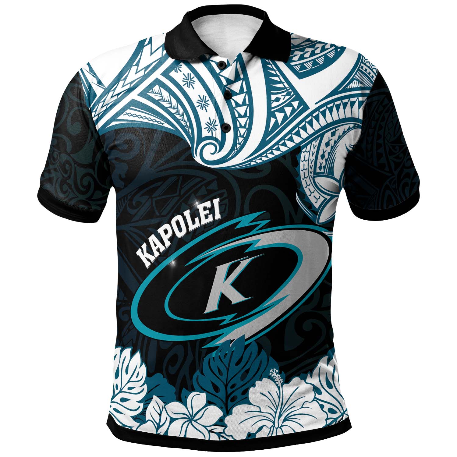 Hawaii Kapolei High School Custom Polo Shirt - Kapolei High School Hibicus Flower and Polynesian Pattern