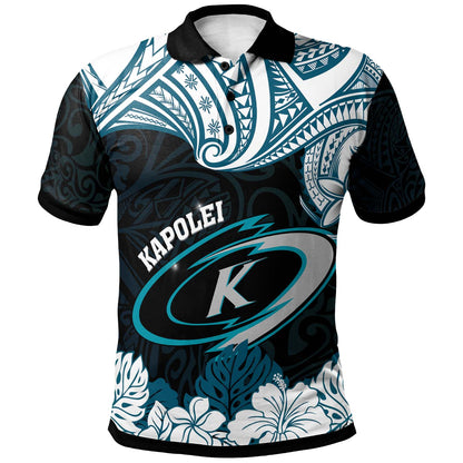 Hawaii Kapolei High School Custom Polo Shirt - Kapolei High School Hibicus Flower and Polynesian Pattern