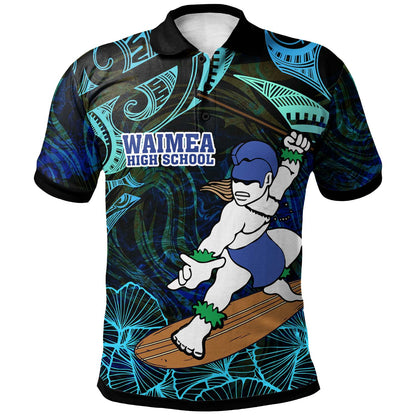 Hawaii Custom Personalised Polo Shirt - Waimea High School Surfer Polynesian Pattern