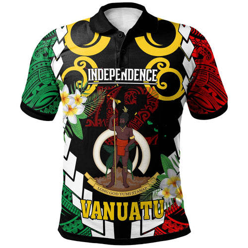 Vanuatu Polo Shirt - Custom Vanuatu Independence Anniversary Plumeria Flower and Polynesian Patterns Polo Shirt