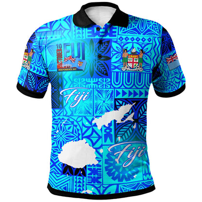 Fiji Polynesian Polo Shirt - Custom Fiji Independence Day with Tapa Patterns and Fiji Map Polo Shirt