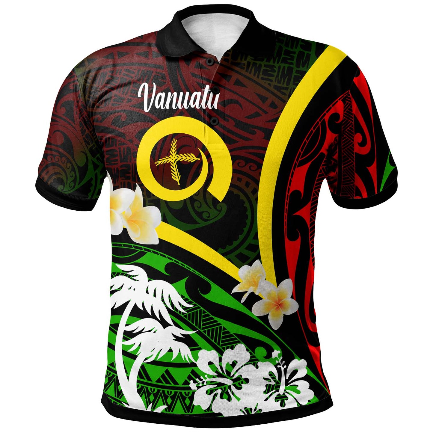 Vanuatu Polo Shirt - Vanuatu Independence Day Annivesary with Plumerian and Polynesian Patterns Polo Shirt