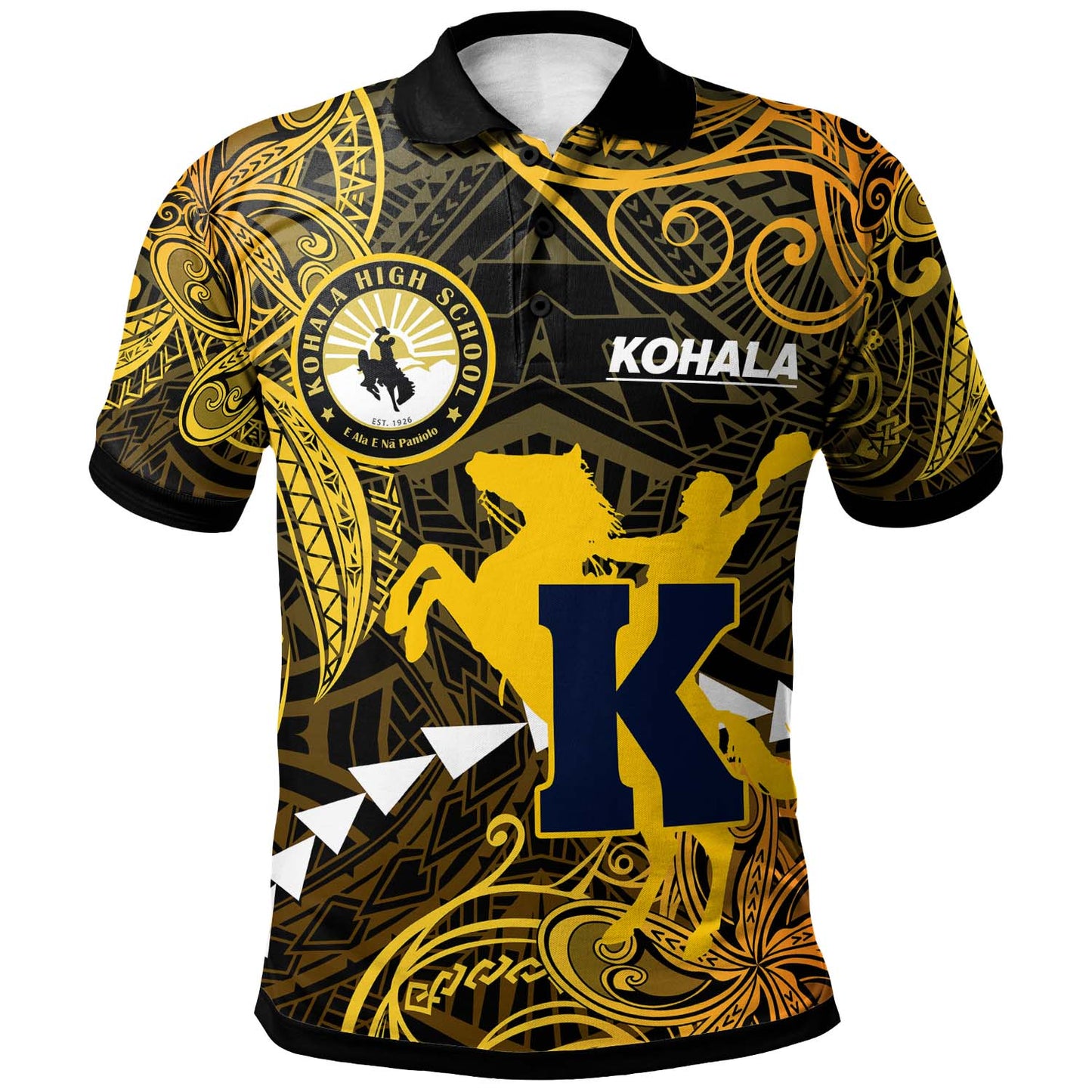 Hawaii Polynesian Polo Shirt - Kohala High School Cowboy with Polynesian Patterns