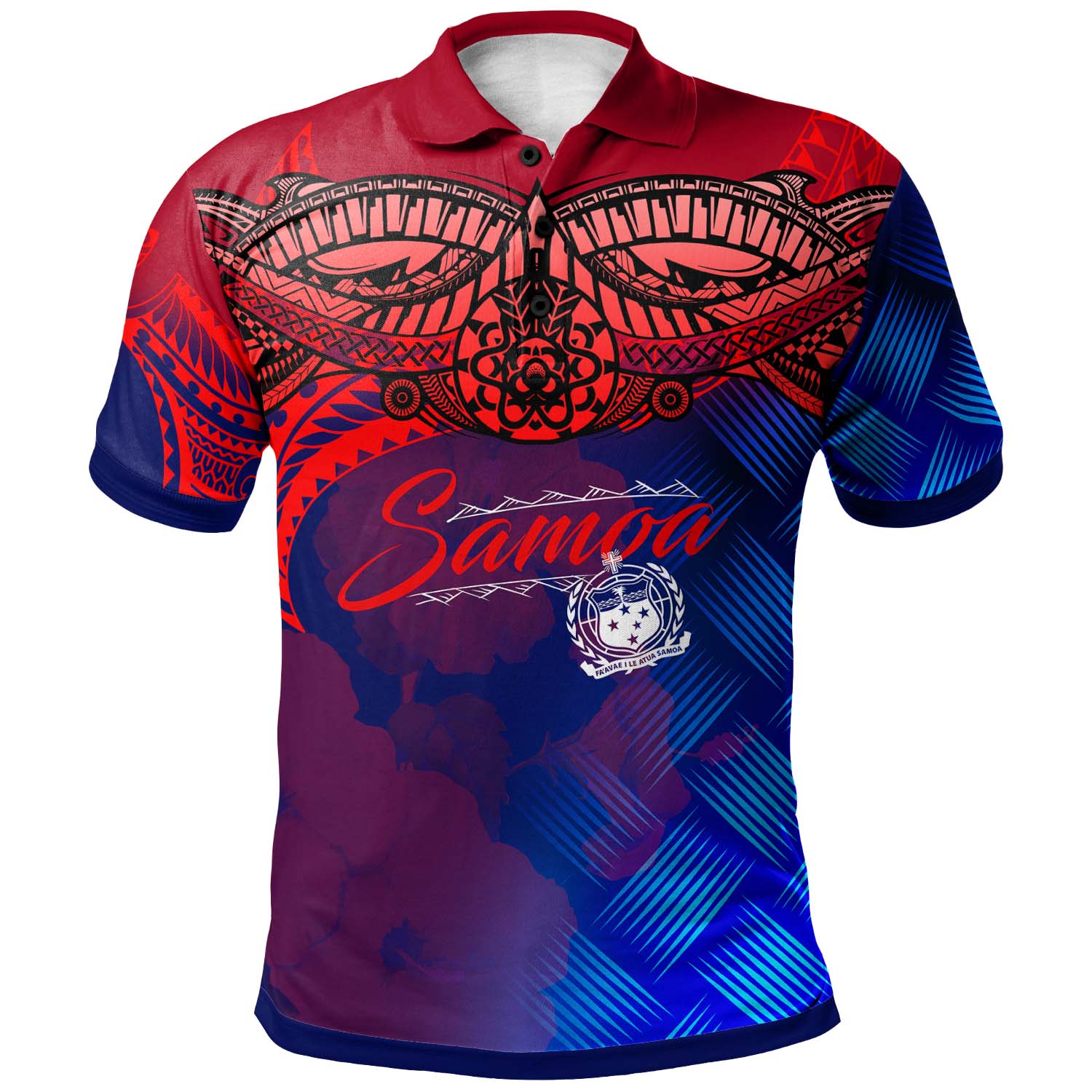 Samoa Polynesian Polo Shirt - Samoa Coat Of Arms with Lauhala Tribal Pattern