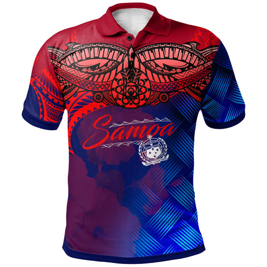 Samoa Polynesian Polo Shirt - Samoa Coat Of Arms with Lauhala Tribal Pattern