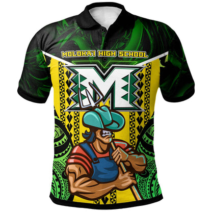 Hawaii Custom Personalised Polo Shirt - Moloka'i High School Polynesian Farmer with Tribal Pattern
