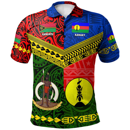 Vanuatu Polynesian Polo Shirt - Custom Personalised Vanuatu Kanaky Coat Of Arms Polynesian Polo Shirt