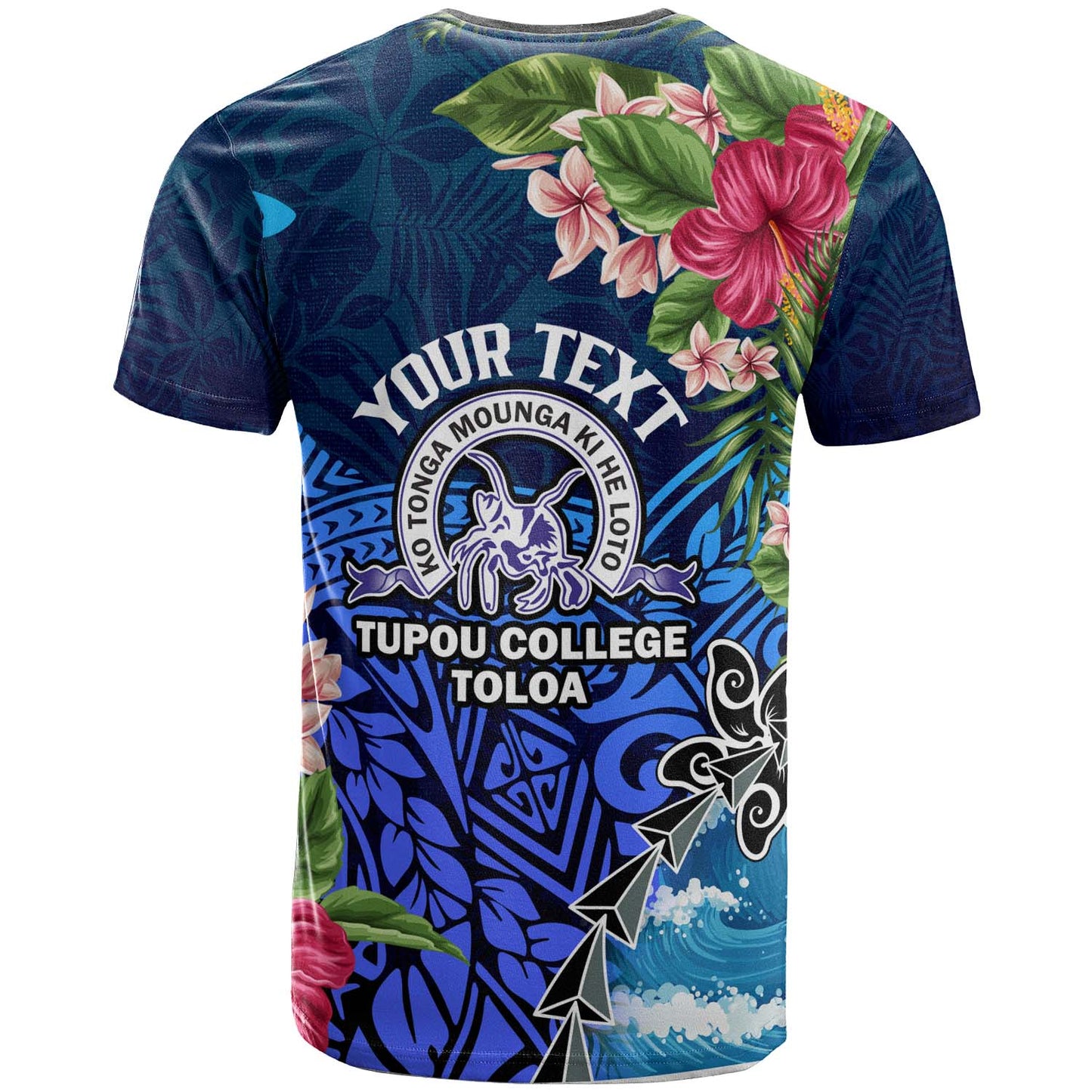 Tonga Custom Personalised T-Shirt - Tupou College Polynesian Tonga Pattern with Flower