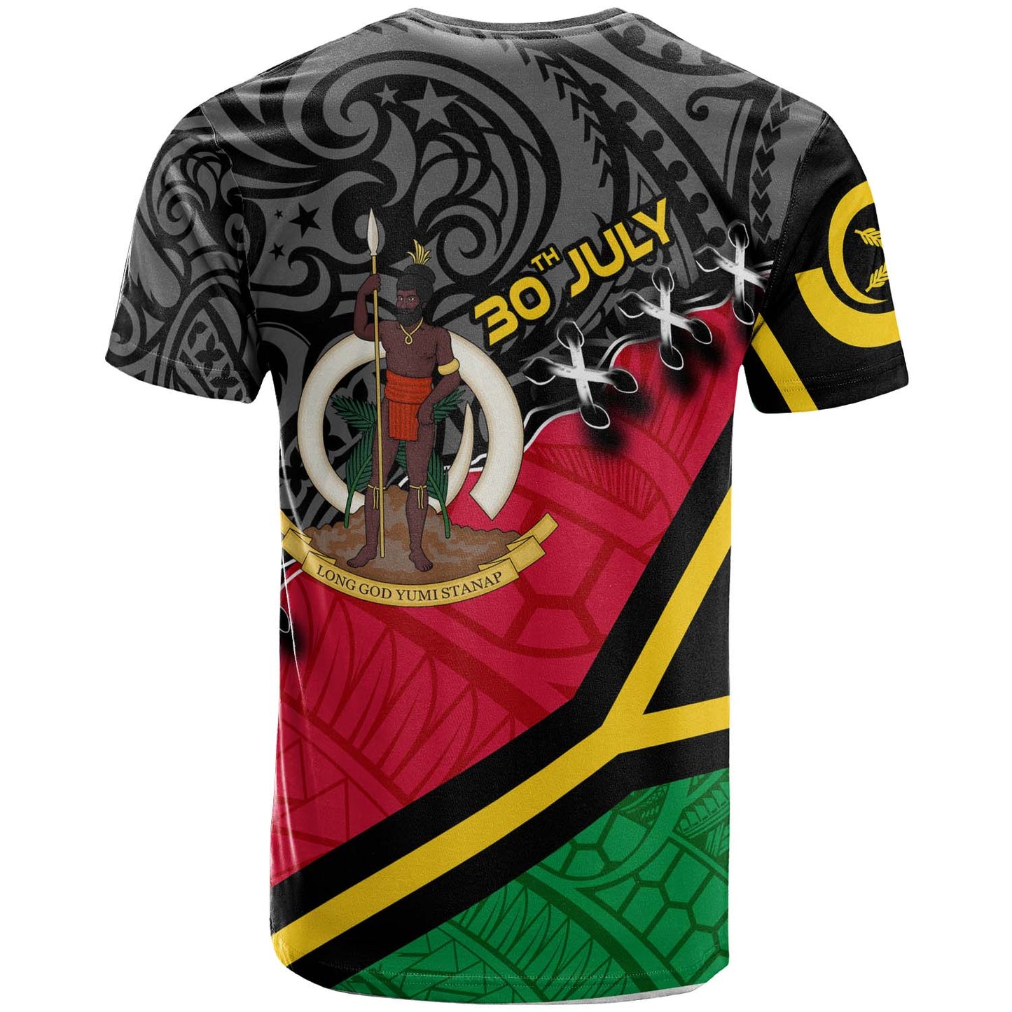 Vanuatu T-shirt - Custom Vanuatu Independence Anniversary with Coat of Arms and Polynesian T-shirt