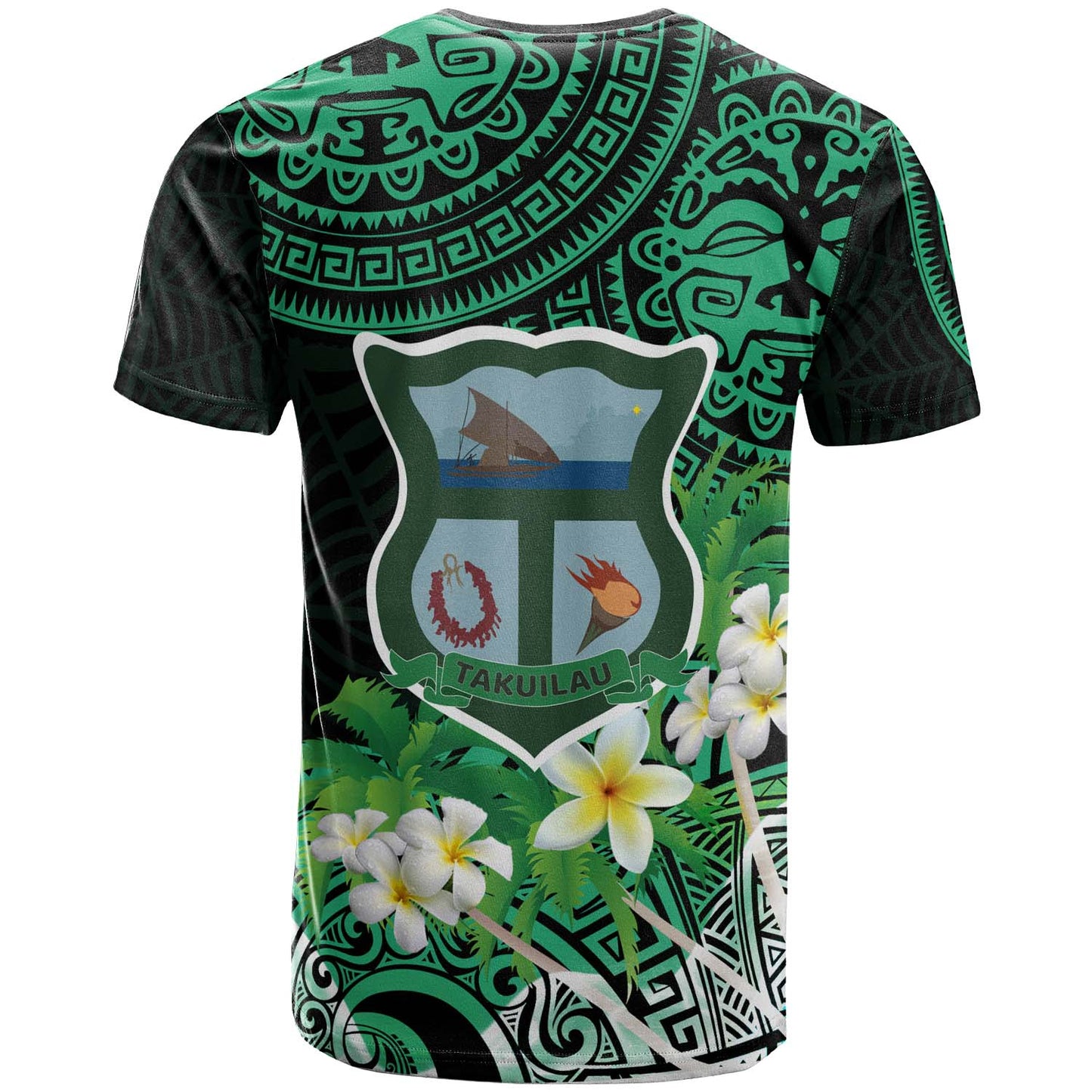 Tonga Custom T-shirt - Takuilau College with Polynesian Patterns and Plumeria Flower
