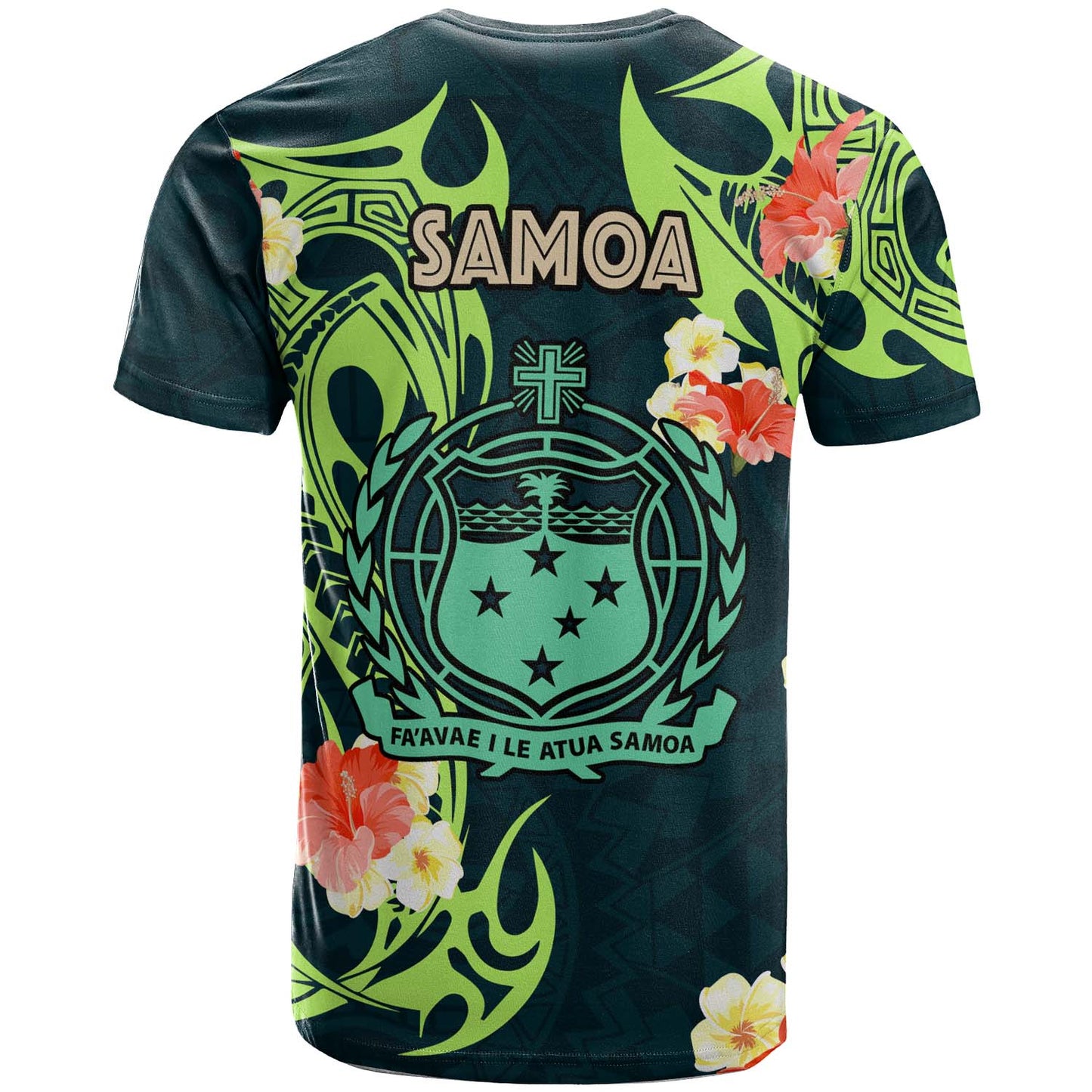 Samoa T-shirt - Polynesian Pattern with Lizard and Hibicus Tribal Flower