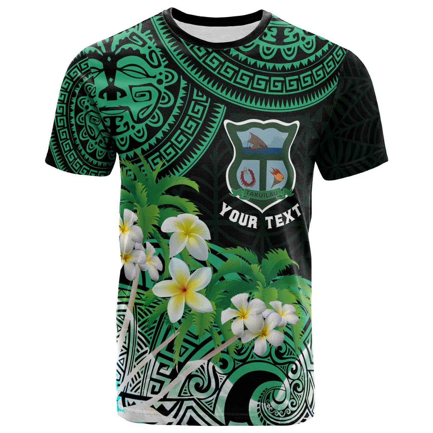 Tonga Custom T-shirt - Takuilau College with Polynesian Patterns and Plumeria Flower