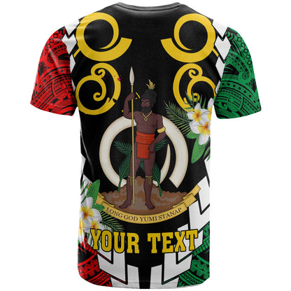Vanuatu T-shirt - Custom Vanuatu Independence Anniversary Plumeria Flower and Polynesian Patterns T-shirt