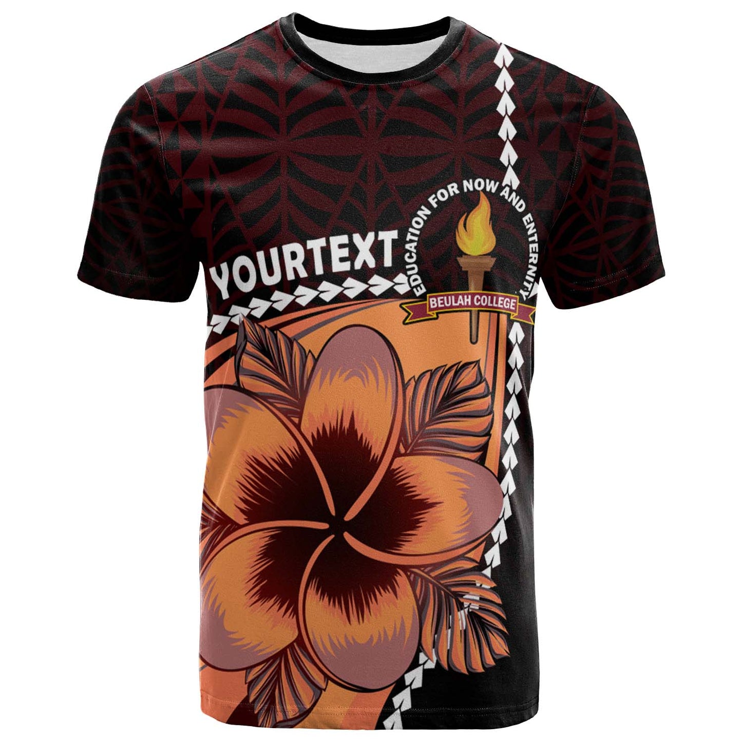 Tonga Custom Personalised T-shirt - Beulah College Polynesian Pattern with Flower Tribal T-shirt