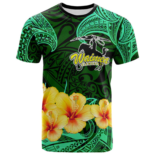 Hawaii Polynesian T-shirt - Waimea Elementary School with Polynesian Patterns and Hibicus Flower