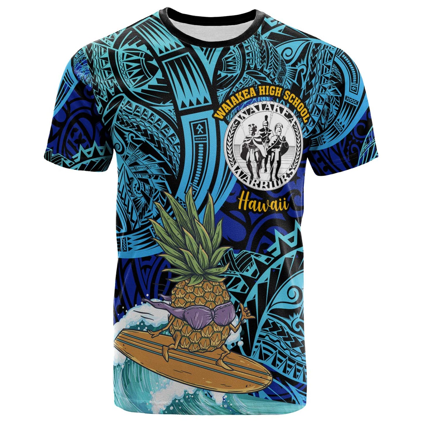 Hawaii Custom T-shirt - Waiakea High School with Polynesian Culture and Tiki Surfer