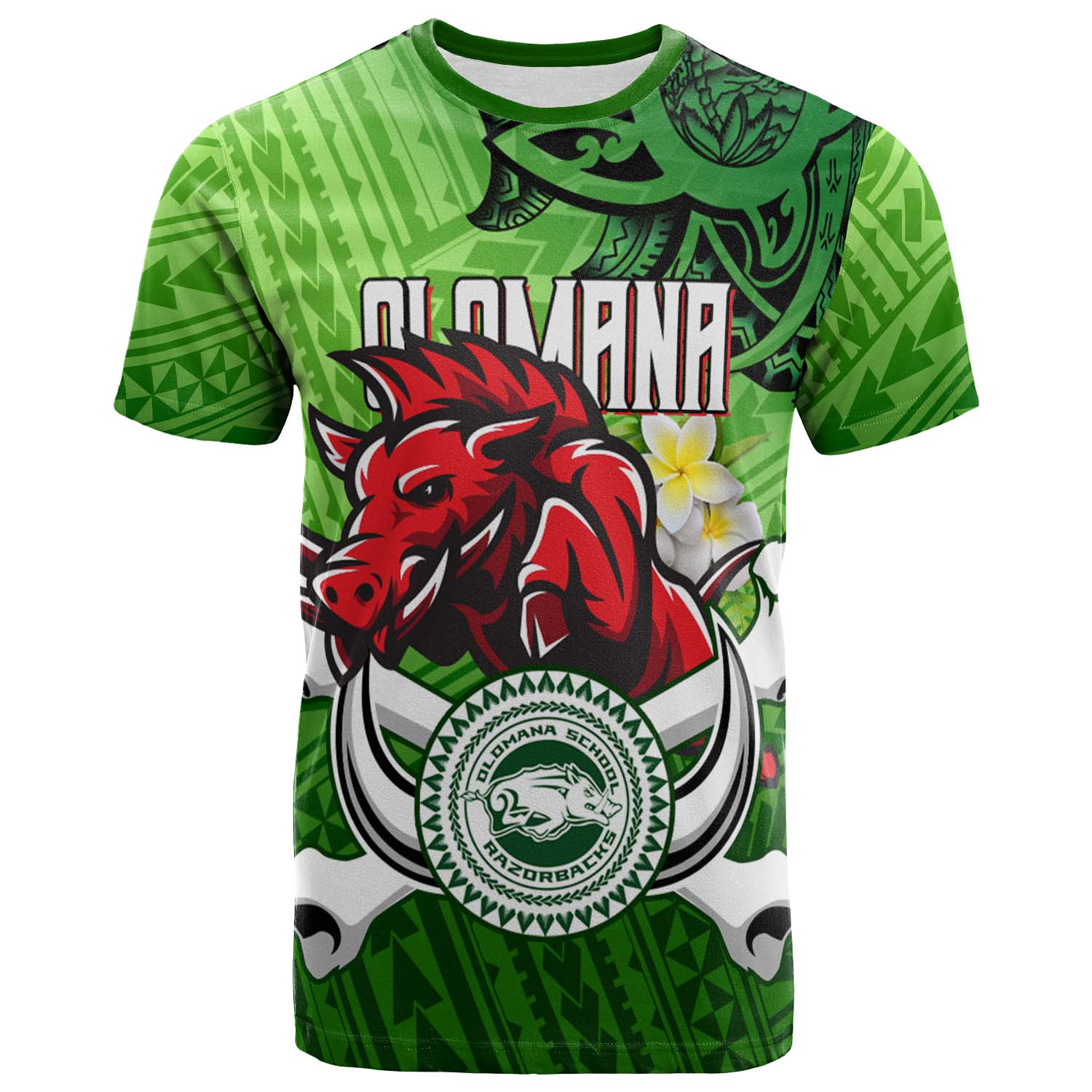Hawaii Custom Personalised T-shirt - Olomana High & Intermediate School Polynesian Boar and Plumeria