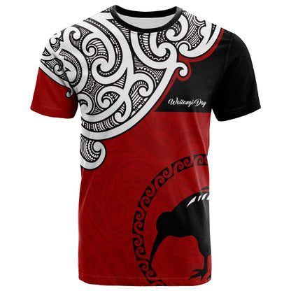 New Zealand T-shirt - Happy Waitangi Day Kiwi Bird and Maori Traditional