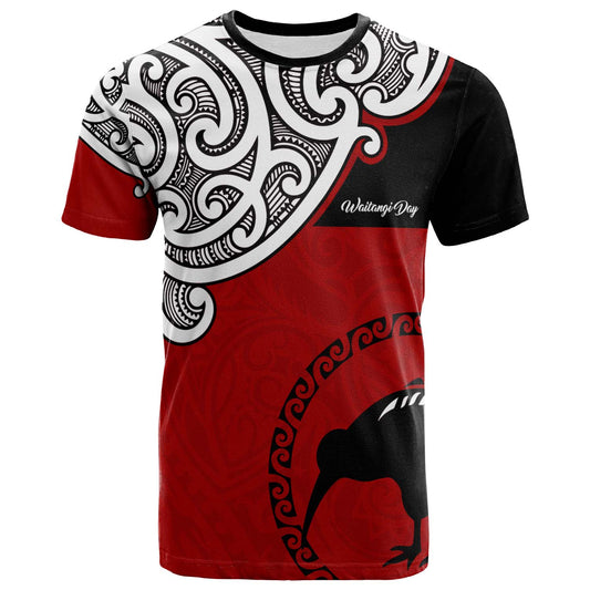 New Zealand T-shirt - Happy Waitangi Day Kiwi Bird and Maori Traditional