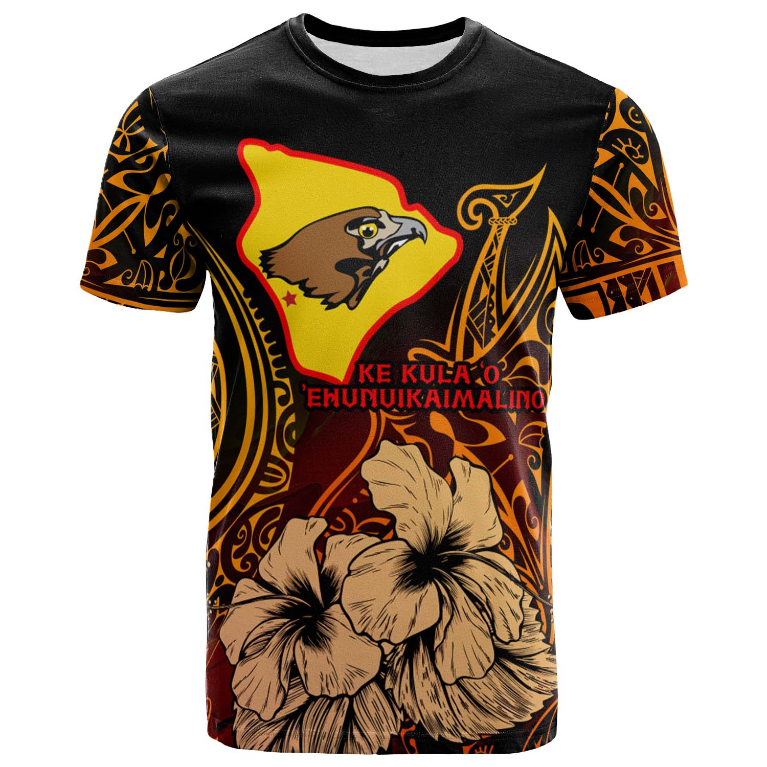 Hawaii Custom T-shirt - Ke Kula o Ehunuikaimalino High School with Polynesian Pride Pattern