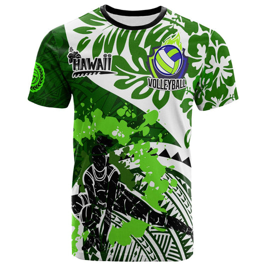 Hawaii Polynesian T-Shirt - Custom Hawaii Volleyball Team Hibicus Polynesian T-Shirt