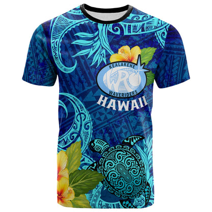 Hawaii Custom T-shirt - Kealakehe High School with Polynesian Patterns and Hibicus Flower