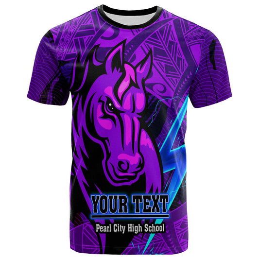 Hawaii Custom Polynesian T-shirt - Pearl City High School Horse and Thunder with Tribal Pattern