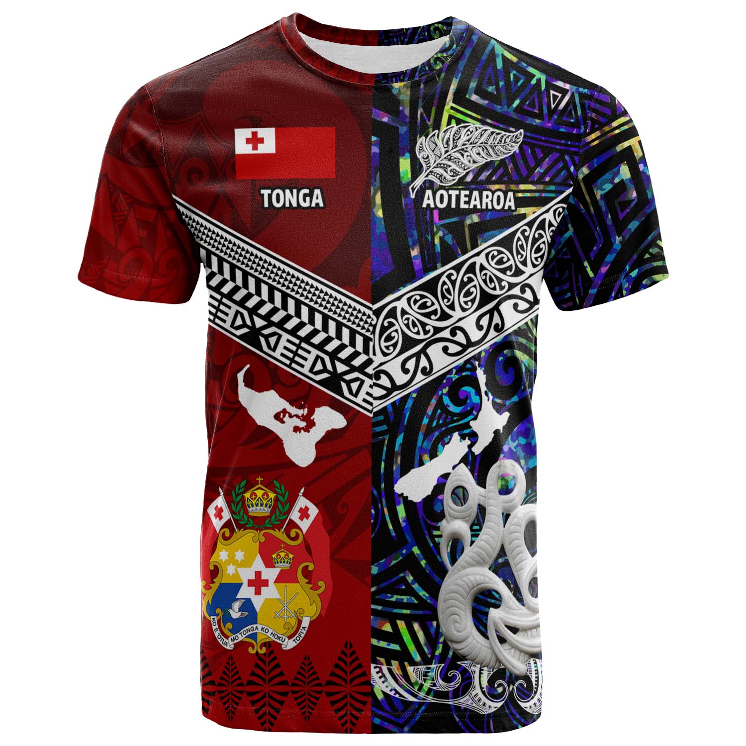 Tonga Polynesian T-shirt - Tonga And Aotearoa Polynesian Coat Of Arms T-shirt