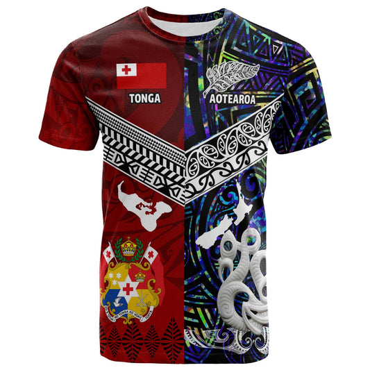 Tonga Polynesian T-shirt - Tonga And Aotearoa Polynesian Coat Of Arms T-shirt
