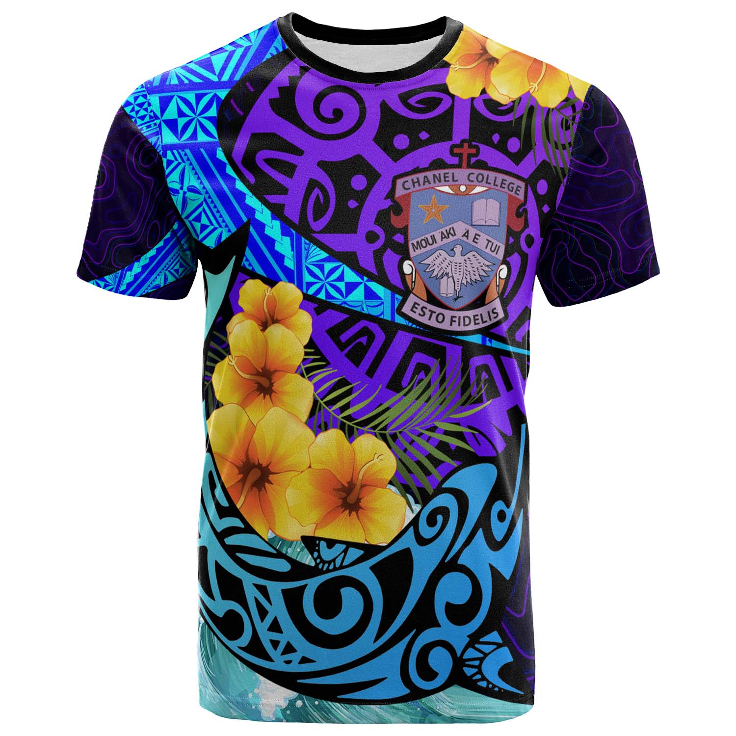 Tonga Custom T-shirt- Chanel College with Polynesian Pattern Style and Flower
