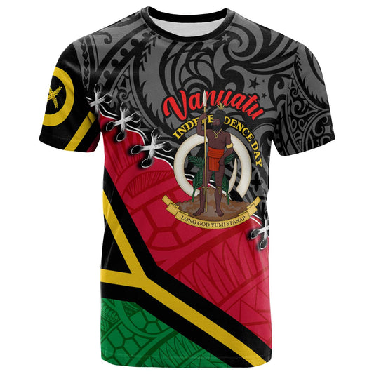 Vanuatu T-shirt - Custom Vanuatu Independence Anniversary with Coat of Arms and Polynesian T-shirt