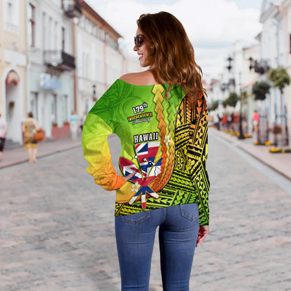 Hawaii Polynesian Women Off Shoulder Sweater - Custom Hawaii Independence Day Polynesian Cullture